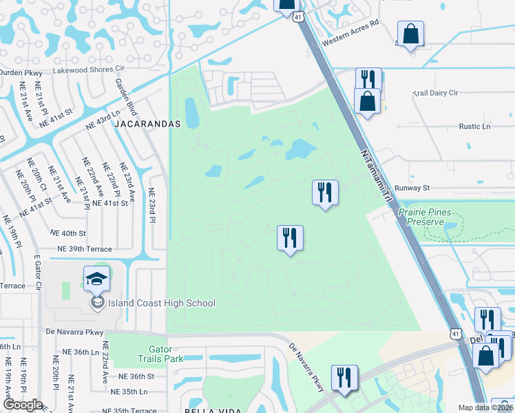 map of restaurants, bars, coffee shops, grocery stores, and more near 791 Via Del Sol in North Fort Myers