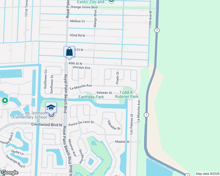 map of restaurants, bars, coffee shops, grocery stores, and more near 376 La Mancha Avenue in Royal Palm Beach
