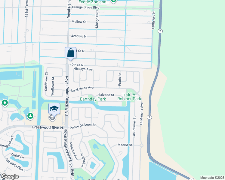 map of restaurants, bars, coffee shops, grocery stores, and more near 376 La Mancha Avenue in Royal Palm Beach