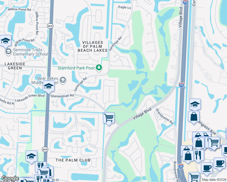 map of restaurants, bars, coffee shops, grocery stores, and more near 2073 Cezanne Road in West Palm Beach