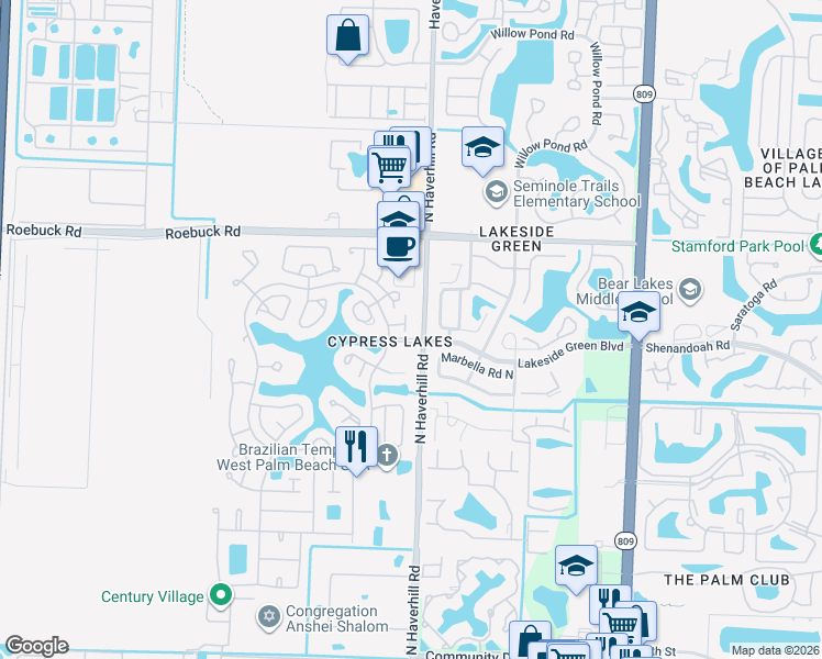 map of restaurants, bars, coffee shops, grocery stores, and more near 5036 Alfred Drive in West Palm Beach
