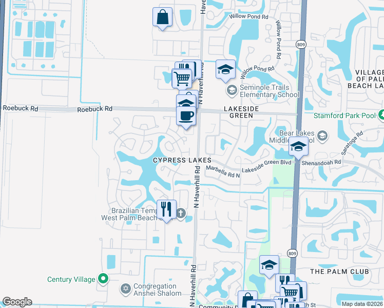 map of restaurants, bars, coffee shops, grocery stores, and more near 5036 Alfred Drive in West Palm Beach