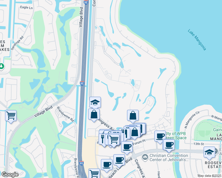 map of restaurants, bars, coffee shops, grocery stores, and more near 2427 Presidential Way in West Palm Beach
