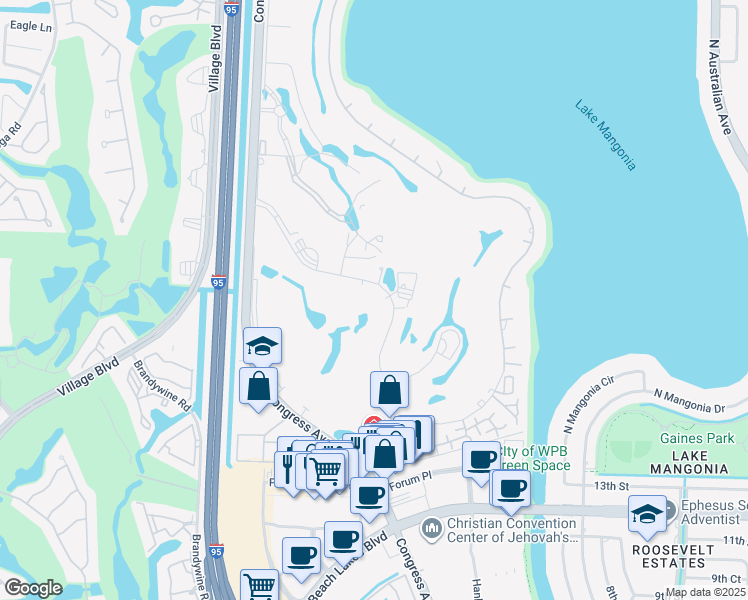 map of restaurants, bars, coffee shops, grocery stores, and more near 2101 Presidential Way in West Palm Beach