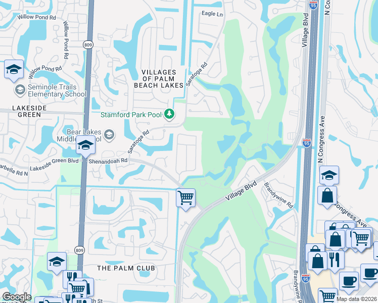 map of restaurants, bars, coffee shops, grocery stores, and more near 2073 Cezanne Road in West Palm Beach
