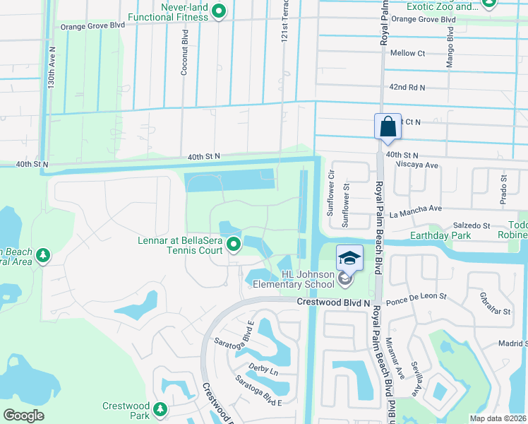 map of restaurants, bars, coffee shops, grocery stores, and more near 3417 Bauer Rd in Royal Palm Beach