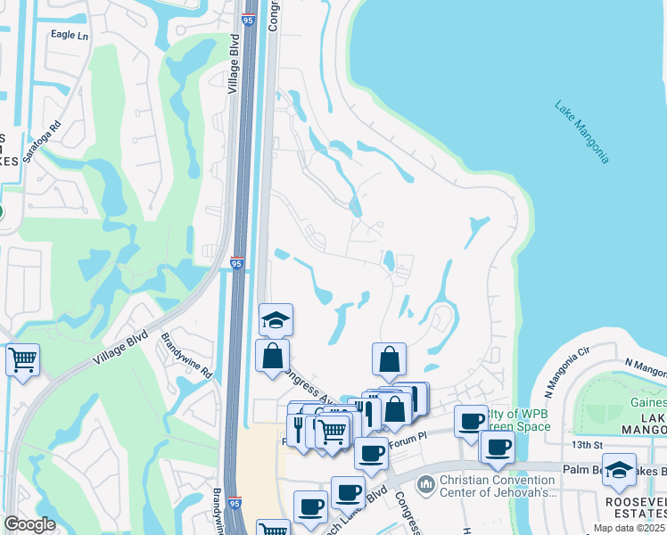 map of restaurants, bars, coffee shops, grocery stores, and more near 2425 Presidential Way in West Palm Beach