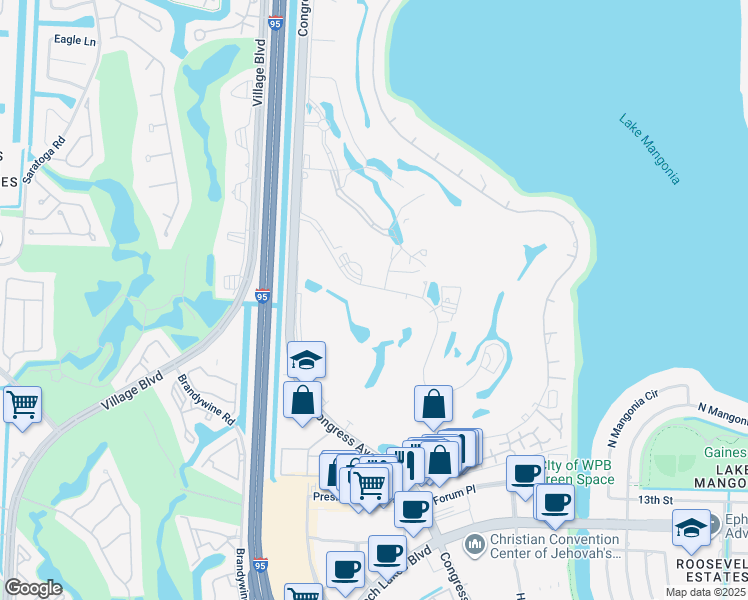 map of restaurants, bars, coffee shops, grocery stores, and more near 2427 Presidential Way in West Palm Beach