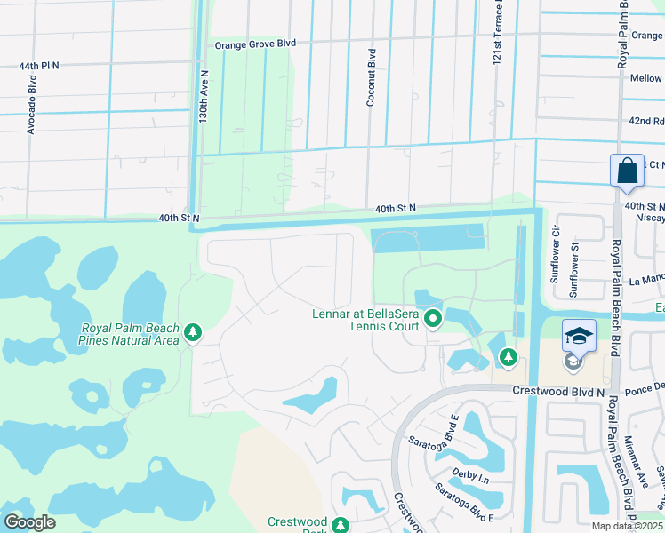 map of restaurants, bars, coffee shops, grocery stores, and more near 279 Saratoga Boulevard West in Royal Palm Beach