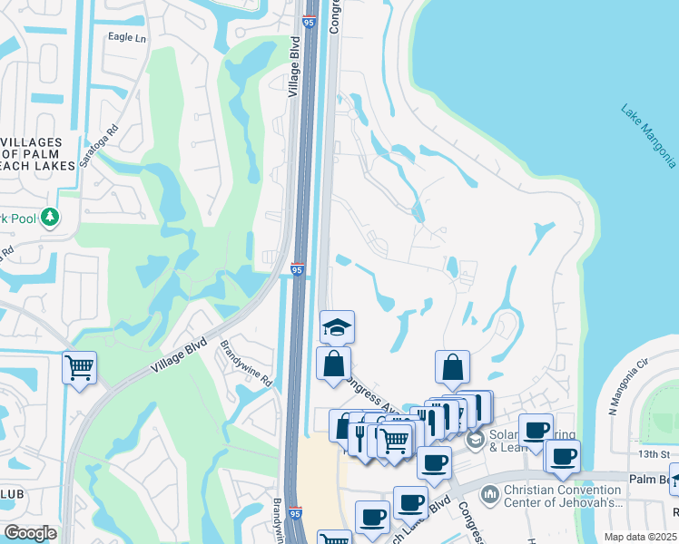 map of restaurants, bars, coffee shops, grocery stores, and more near 2000 North Congress Avenue in West Palm Beach