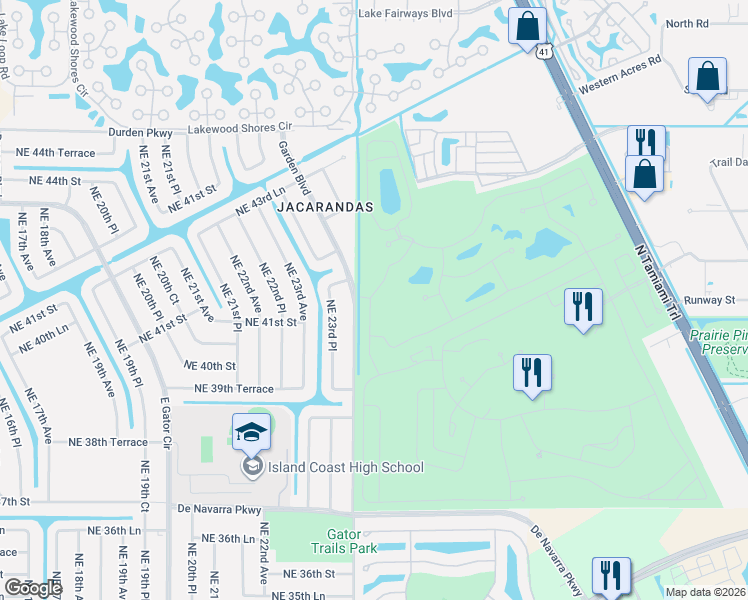 map of restaurants, bars, coffee shops, grocery stores, and more near 4100-4106 Via Aragon in North Fort Myers