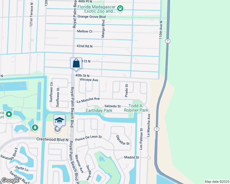 map of restaurants, bars, coffee shops, grocery stores, and more near 109 Segura Street in Royal Palm Beach