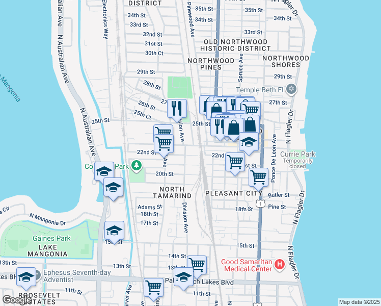 map of restaurants, bars, coffee shops, grocery stores, and more near 800 23rd Street in West Palm Beach