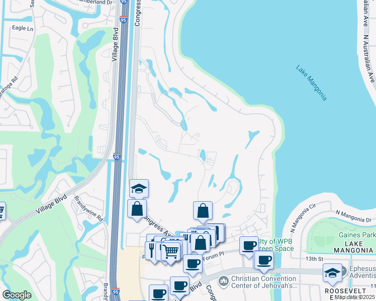 map of restaurants, bars, coffee shops, grocery stores, and more near 2400 Presidential Way in West Palm Beach