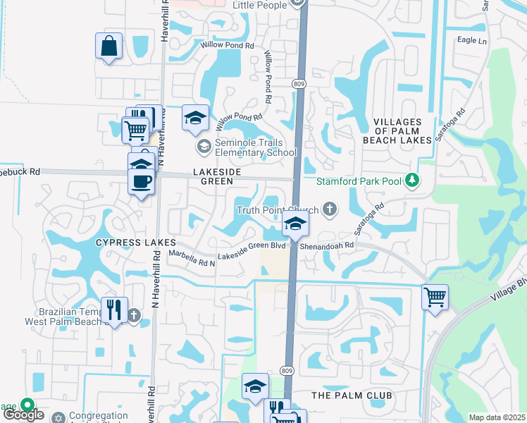 map of restaurants, bars, coffee shops, grocery stores, and more near 3871 Circle Lake Drive in West Palm Beach