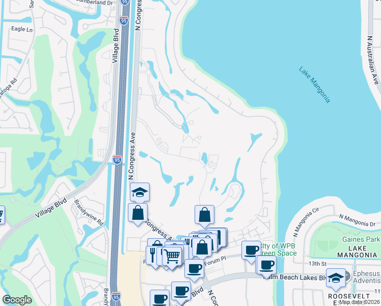 map of restaurants, bars, coffee shops, grocery stores, and more near 2400 Presidential Way in West Palm Beach