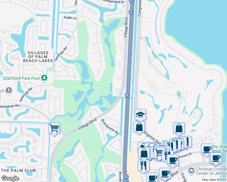 map of restaurants, bars, coffee shops, grocery stores, and more near 2441 Village Boulevard in West Palm Beach