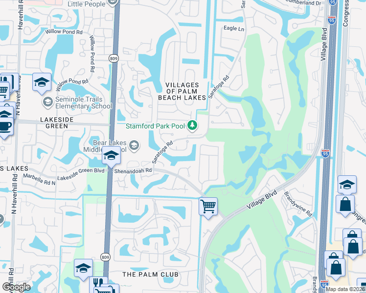 map of restaurants, bars, coffee shops, grocery stores, and more near 1956 Hartford Court in West Palm Beach