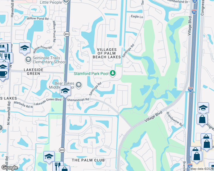 map of restaurants, bars, coffee shops, grocery stores, and more near 1956 Hartford Court in West Palm Beach