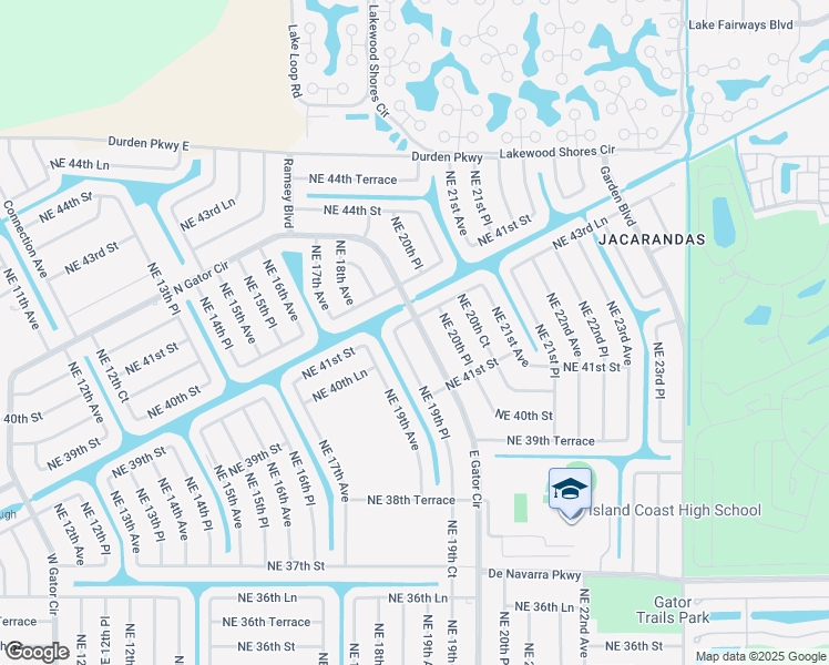 map of restaurants, bars, coffee shops, grocery stores, and more near 4141 Northeast 19th Place in Cape Coral