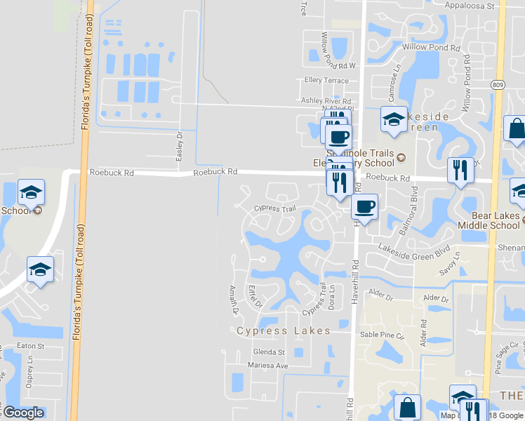 map of restaurants, bars, coffee shops, grocery stores, and more near 3858 Rowena Circle in West Palm Beach