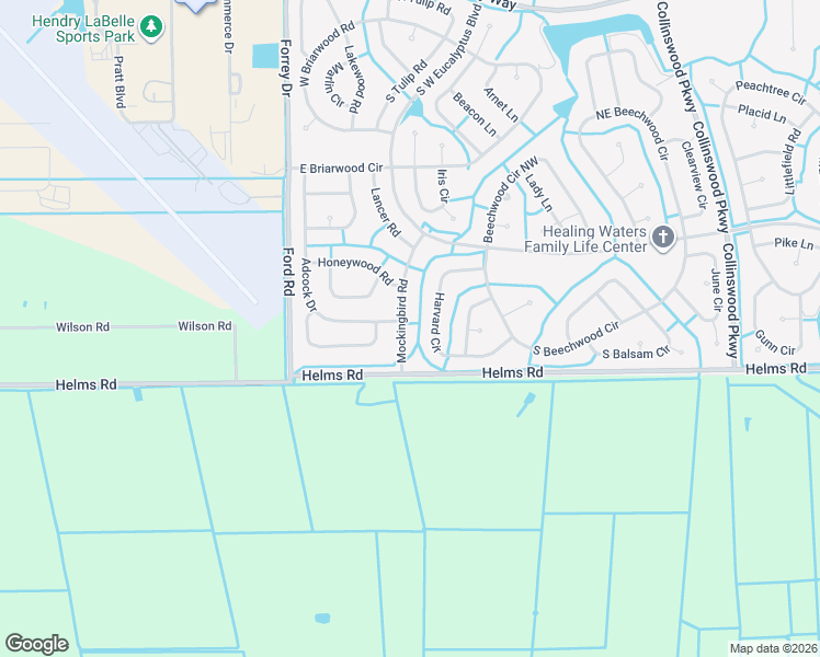 map of restaurants, bars, coffee shops, grocery stores, and more near 3028 Mockingbird Road in LaBelle