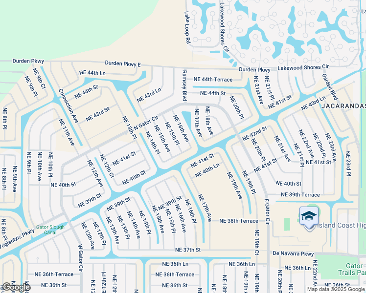 map of restaurants, bars, coffee shops, grocery stores, and more near 4105 Northeast 15th Place in Cape Coral