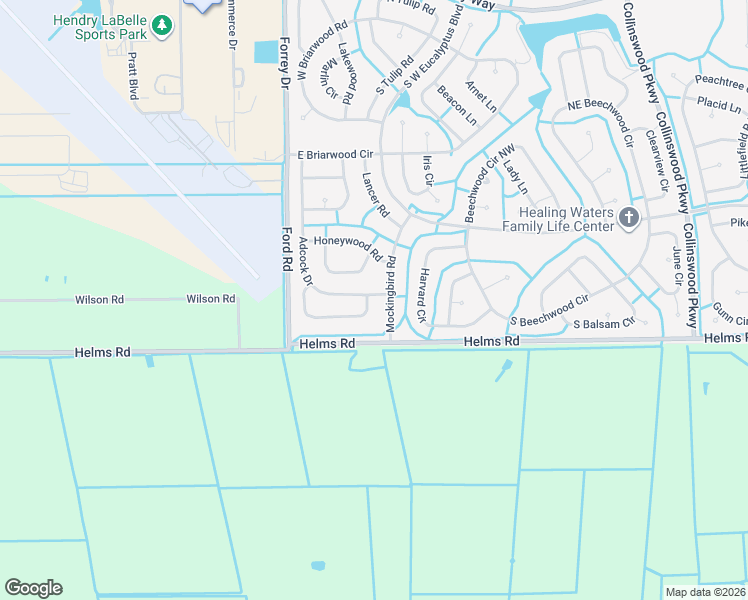 map of restaurants, bars, coffee shops, grocery stores, and more near 3028 Mockingbird Road in LaBelle