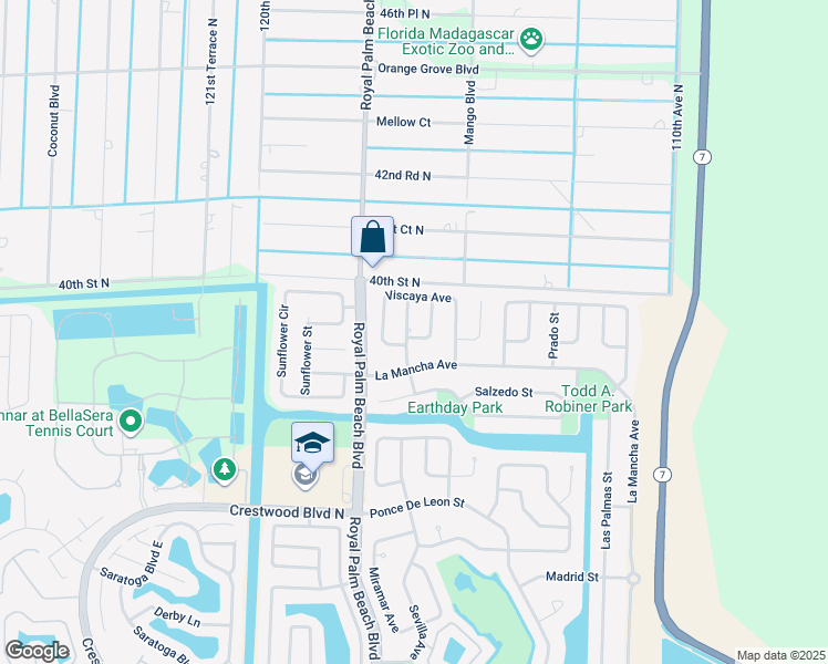 map of restaurants, bars, coffee shops, grocery stores, and more near 109 Santa Cruz Avenue in Royal Palm Beach