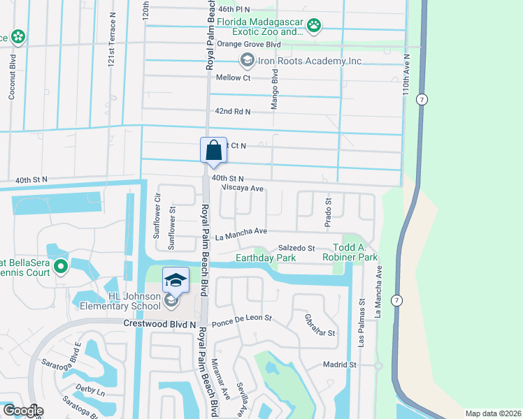 map of restaurants, bars, coffee shops, grocery stores, and more near 153 Viscaya Avenue in Royal Palm Beach