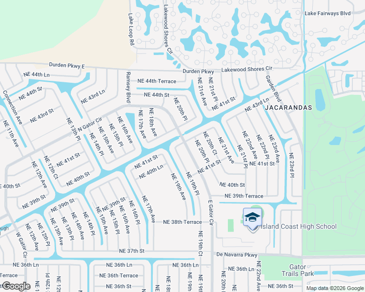 map of restaurants, bars, coffee shops, grocery stores, and more near 4141 Northeast 19th Place in Cape Coral