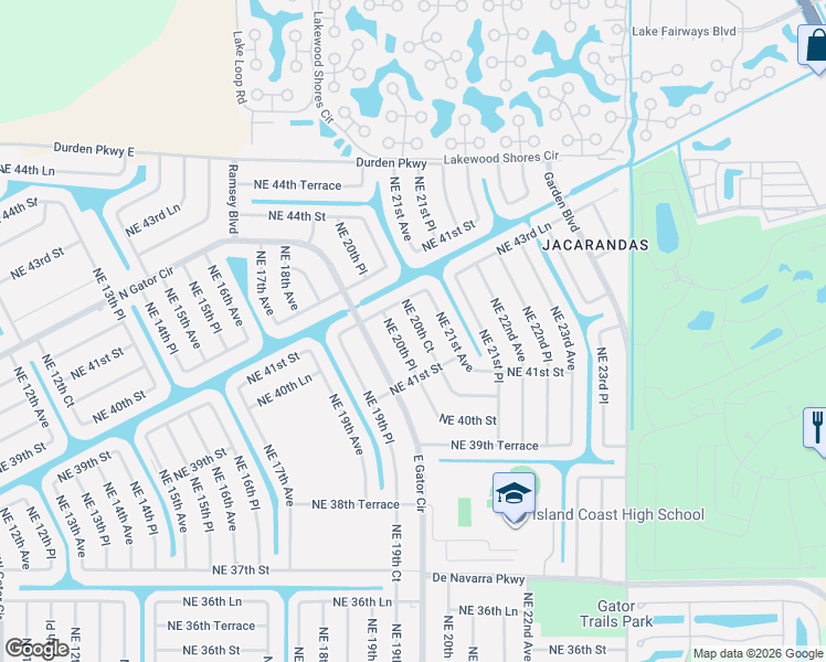 map of restaurants, bars, coffee shops, grocery stores, and more near 4122 Northeast 20th Court in Cape Coral