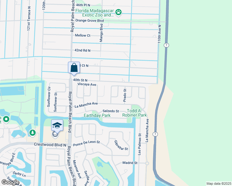 map of restaurants, bars, coffee shops, grocery stores, and more near 109 Segura Street in Royal Palm Beach
