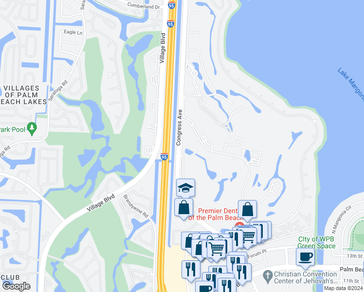 map of restaurants, bars, coffee shops, grocery stores, and more near 2050 North Congress Avenue in West Palm Beach