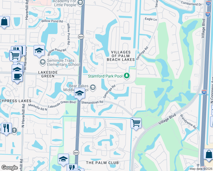 map of restaurants, bars, coffee shops, grocery stores, and more near 1911 Stratford Way in West Palm Beach