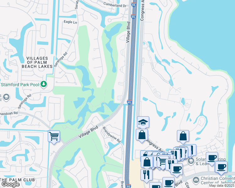 map of restaurants, bars, coffee shops, grocery stores, and more near 2441 Village Boulevard in West Palm Beach