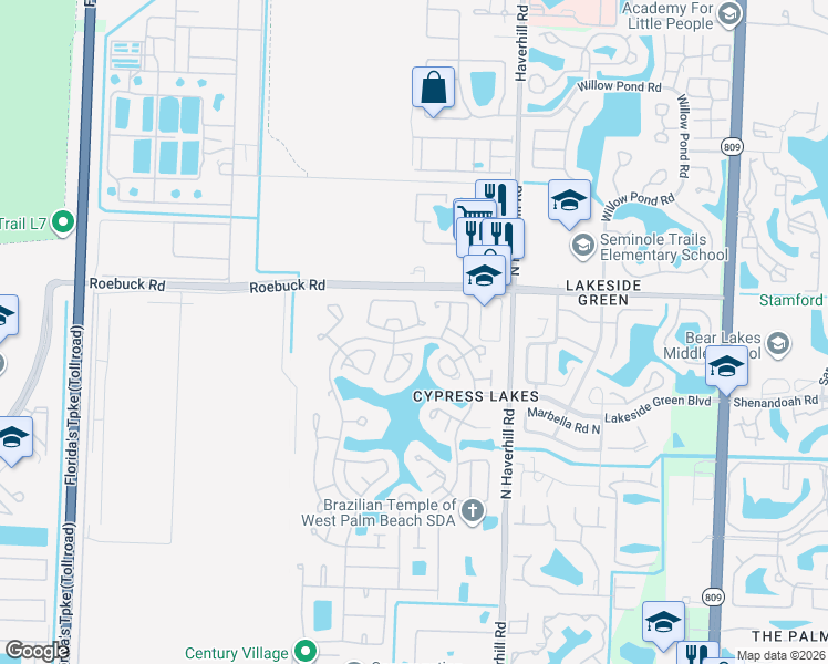 map of restaurants, bars, coffee shops, grocery stores, and more near 5222 Tiffany Anne Circle in West Palm Beach