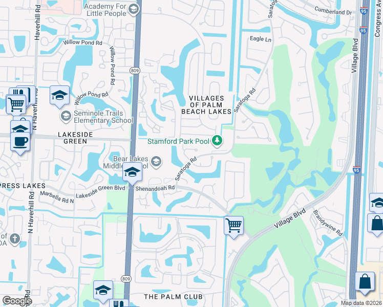 map of restaurants, bars, coffee shops, grocery stores, and more near 1910 Hartford Court in West Palm Beach