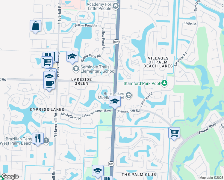 map of restaurants, bars, coffee shops, grocery stores, and more near 3946 Circle Lake Drive in West Palm Beach