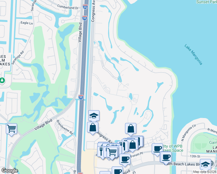 map of restaurants, bars, coffee shops, grocery stores, and more near 2450 Presidential Way in West Palm Beach