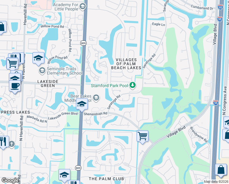 map of restaurants, bars, coffee shops, grocery stores, and more near 1911 Stratford Way in West Palm Beach