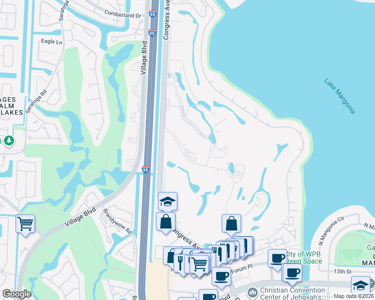 map of restaurants, bars, coffee shops, grocery stores, and more near 2480 Presidential Way in West Palm Beach