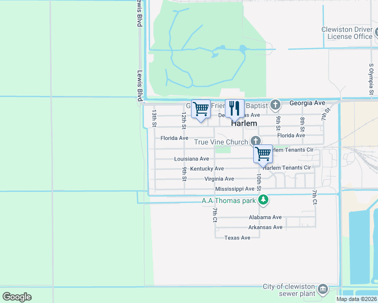 map of restaurants, bars, coffee shops, grocery stores, and more near 1129 Carolina Avenue in Clewiston