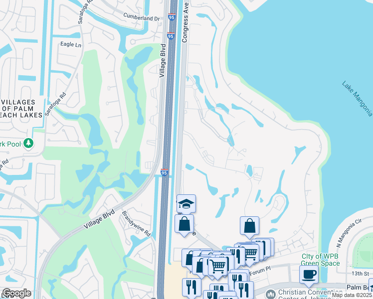 map of restaurants, bars, coffee shops, grocery stores, and more near 2090 North Congress Avenue in West Palm Beach