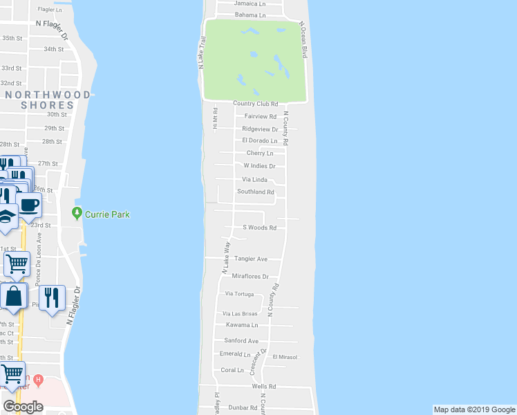 map of restaurants, bars, coffee shops, grocery stores, and more near 238 Plantation Road in Palm Beach