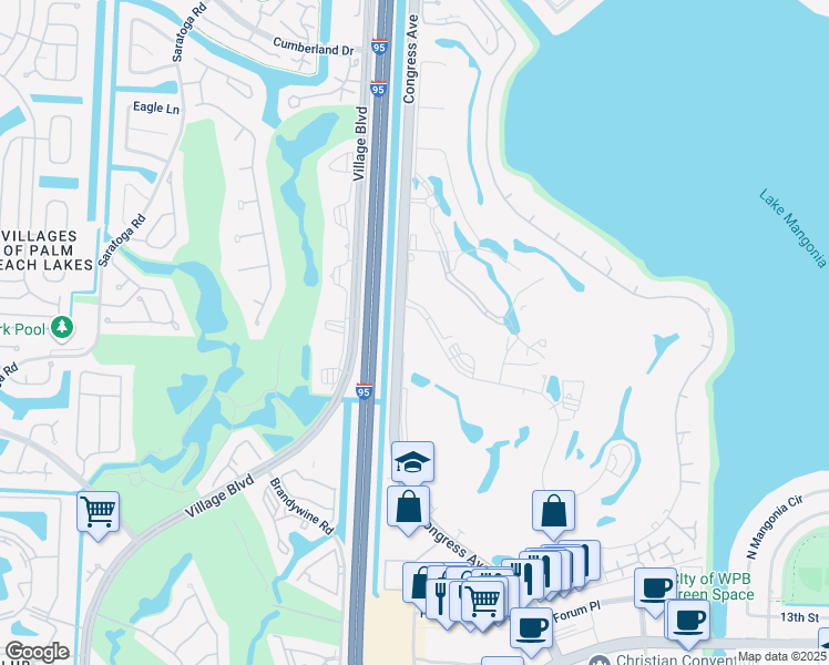 map of restaurants, bars, coffee shops, grocery stores, and more near 2090 North Congress Avenue in West Palm Beach