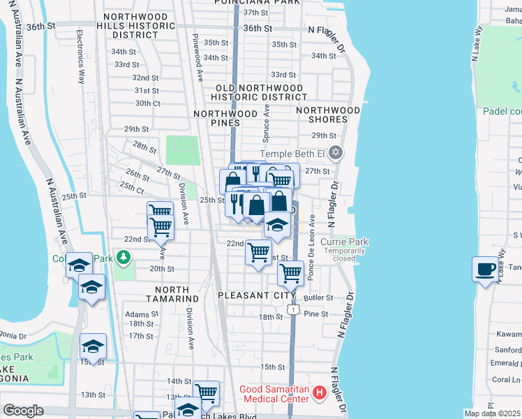 map of restaurants, bars, coffee shops, grocery stores, and more near in West Palm Beach
