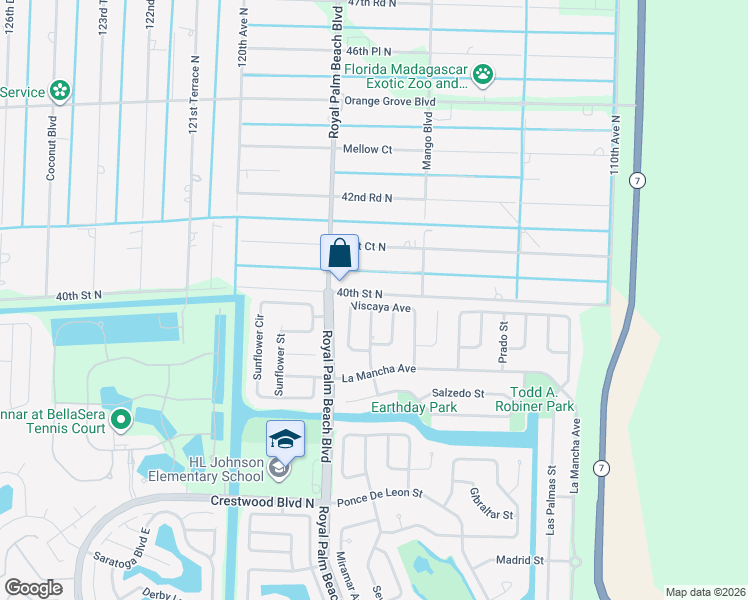 map of restaurants, bars, coffee shops, grocery stores, and more near 130 Viscaya Avenue in Royal Palm Beach