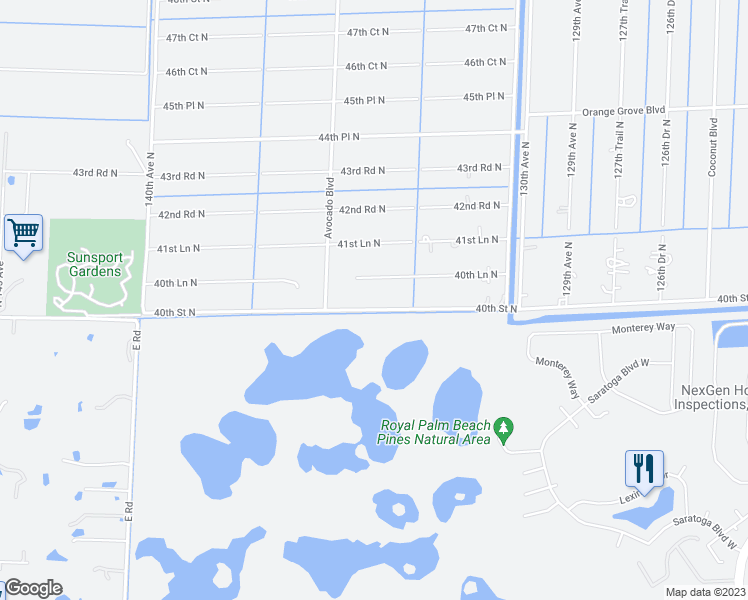 map of restaurants, bars, coffee shops, grocery stores, and more near 13351 40th Street North in West Palm Beach