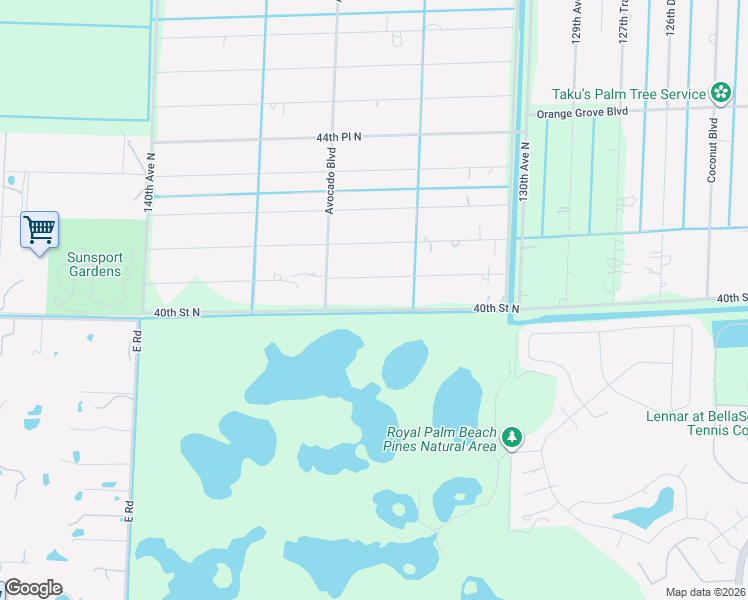 map of restaurants, bars, coffee shops, grocery stores, and more near 13351 40th Street North in West Palm Beach